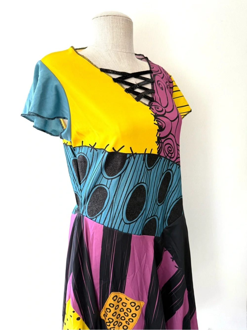 Disney Nightmare Before Xmas Sally Costume Dress Girls L 12-14 fits Adult XS EUC